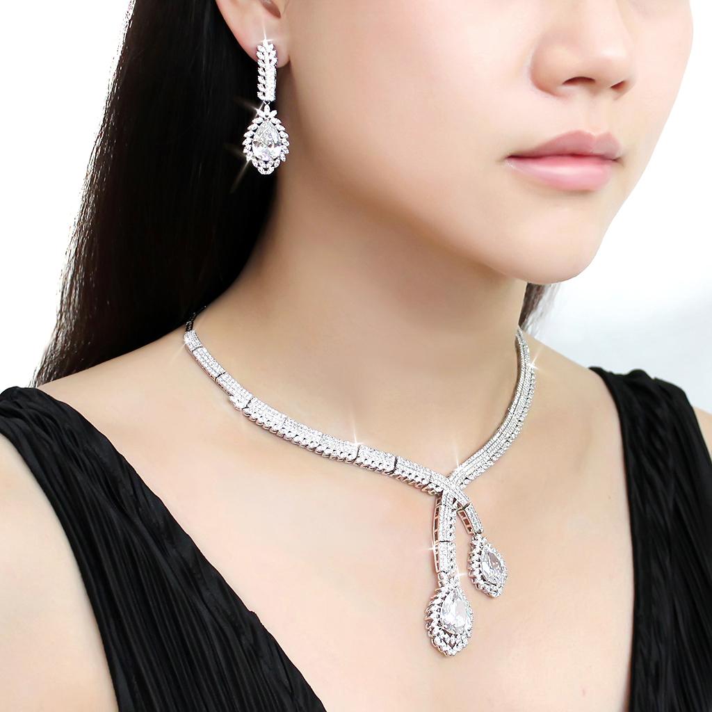 Rhodium Brass Jewelry Sets with AAA Grade CZ  in Clear