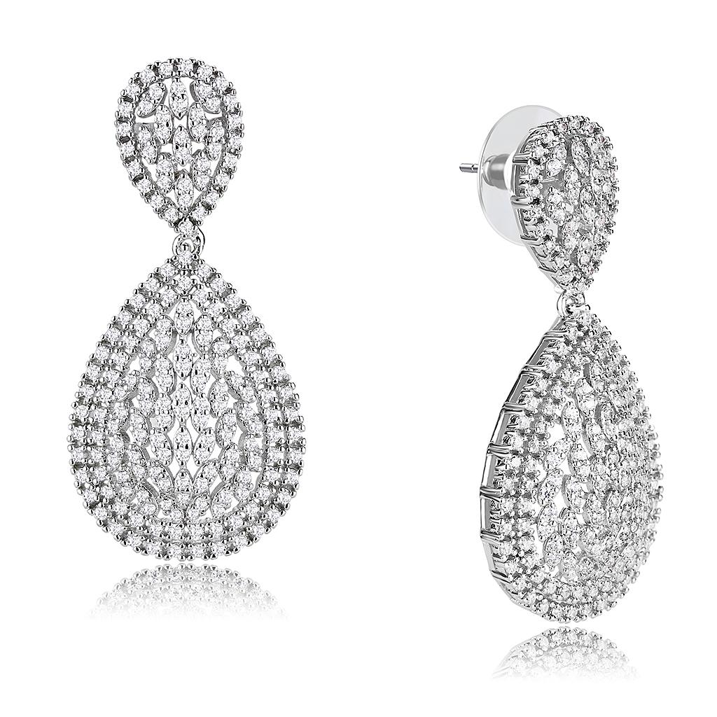 Rhodium Brass Jewelry Sets with AAA Grade CZ  in Clear