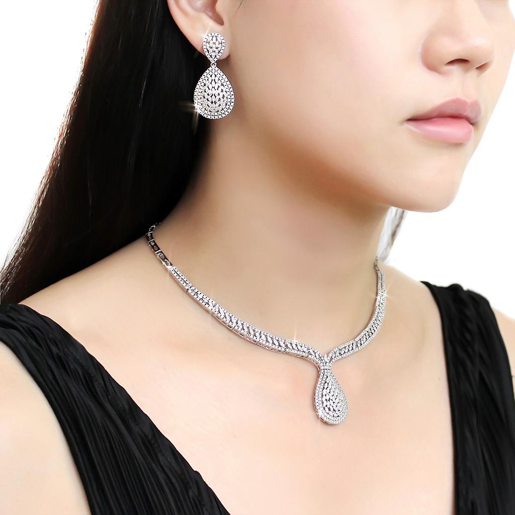 Rhodium Brass Jewelry Sets with AAA Grade CZ  in Clear