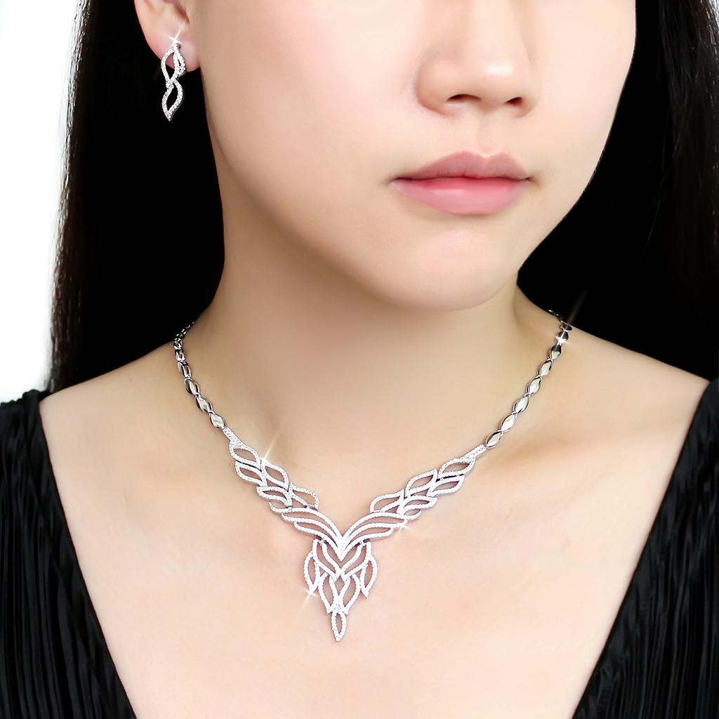 Rhodium Brass Jewelry Sets with AAA Grade CZ  in Clear