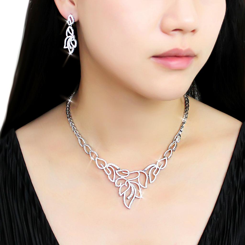 Rhodium Brass Jewelry Sets with AAA Grade CZ  in Clear