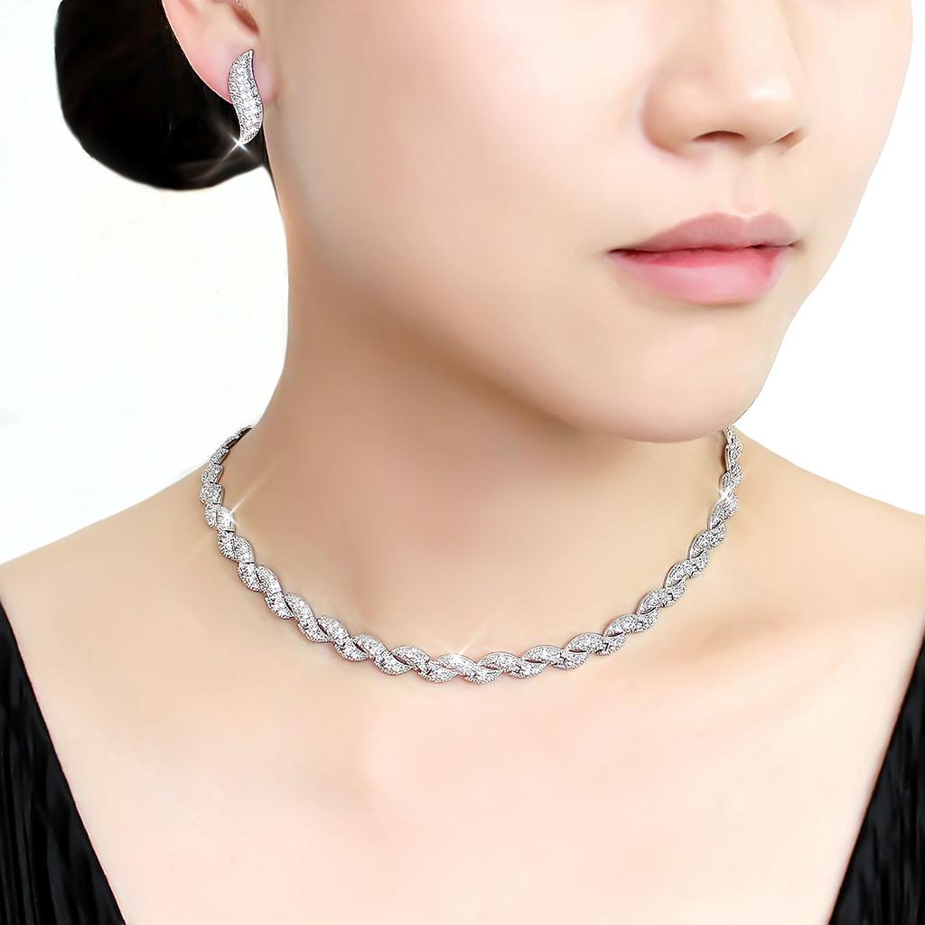 Rhodium Brass Jewelry Sets with AAA Grade CZ  in Clear