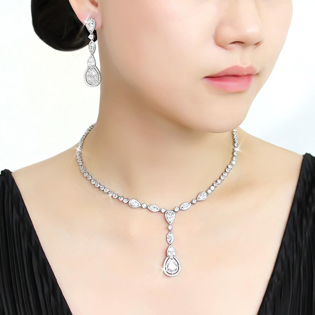 Rhodium Brass Jewelry Sets with AAA Grade CZ  in Clear