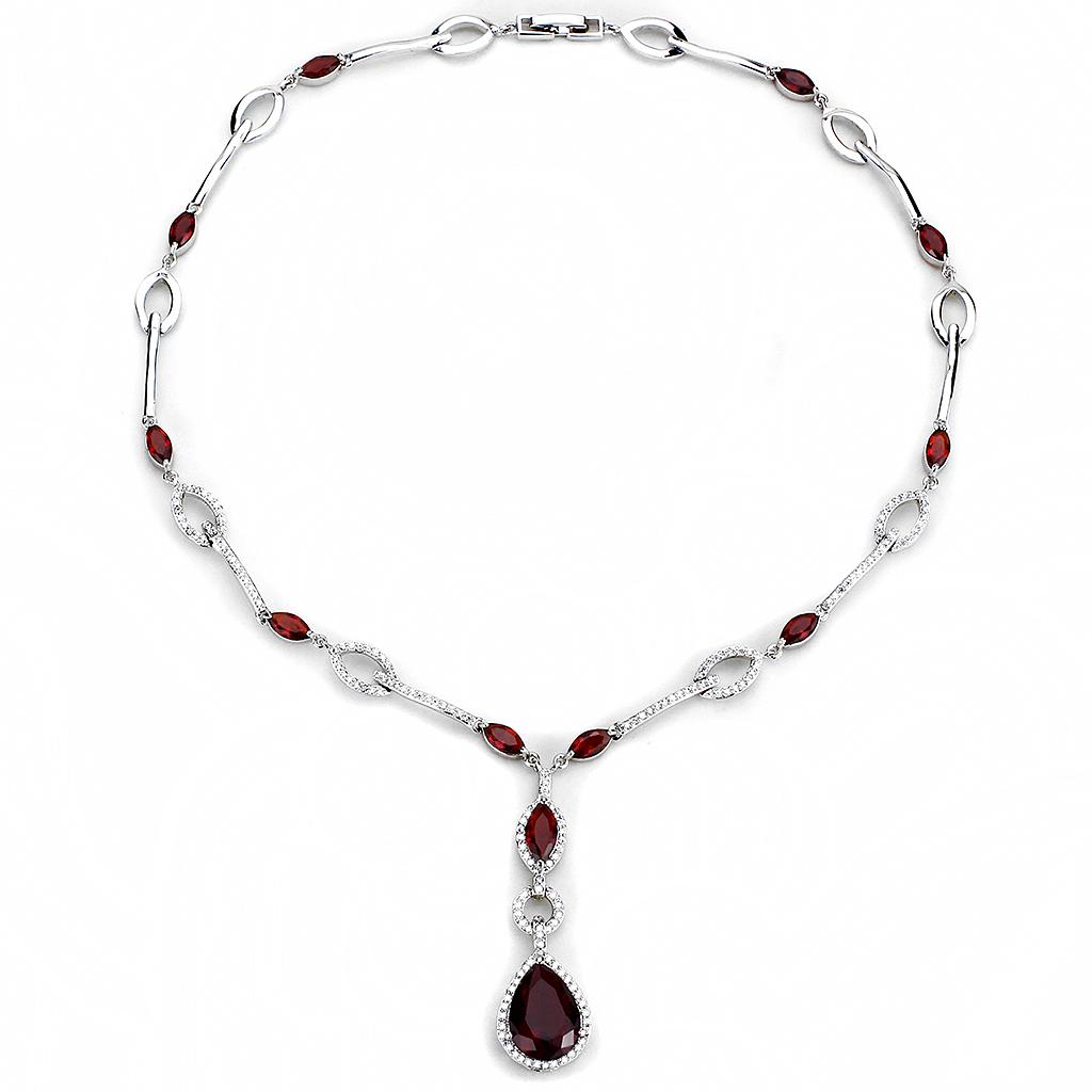 Rhodium Brass Jewelry Sets with Synthetic Synthetic Glass in Garnet