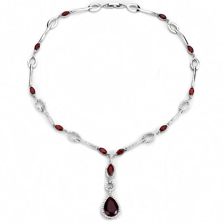 Rhodium Brass Jewelry Sets with Synthetic Synthetic Glass in Garnet