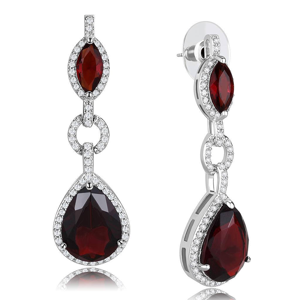Rhodium Brass Jewelry Sets with Synthetic Synthetic Glass in Garnet