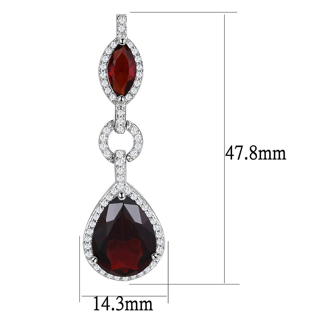Rhodium Brass Jewelry Sets with Synthetic Synthetic Glass in Garnet