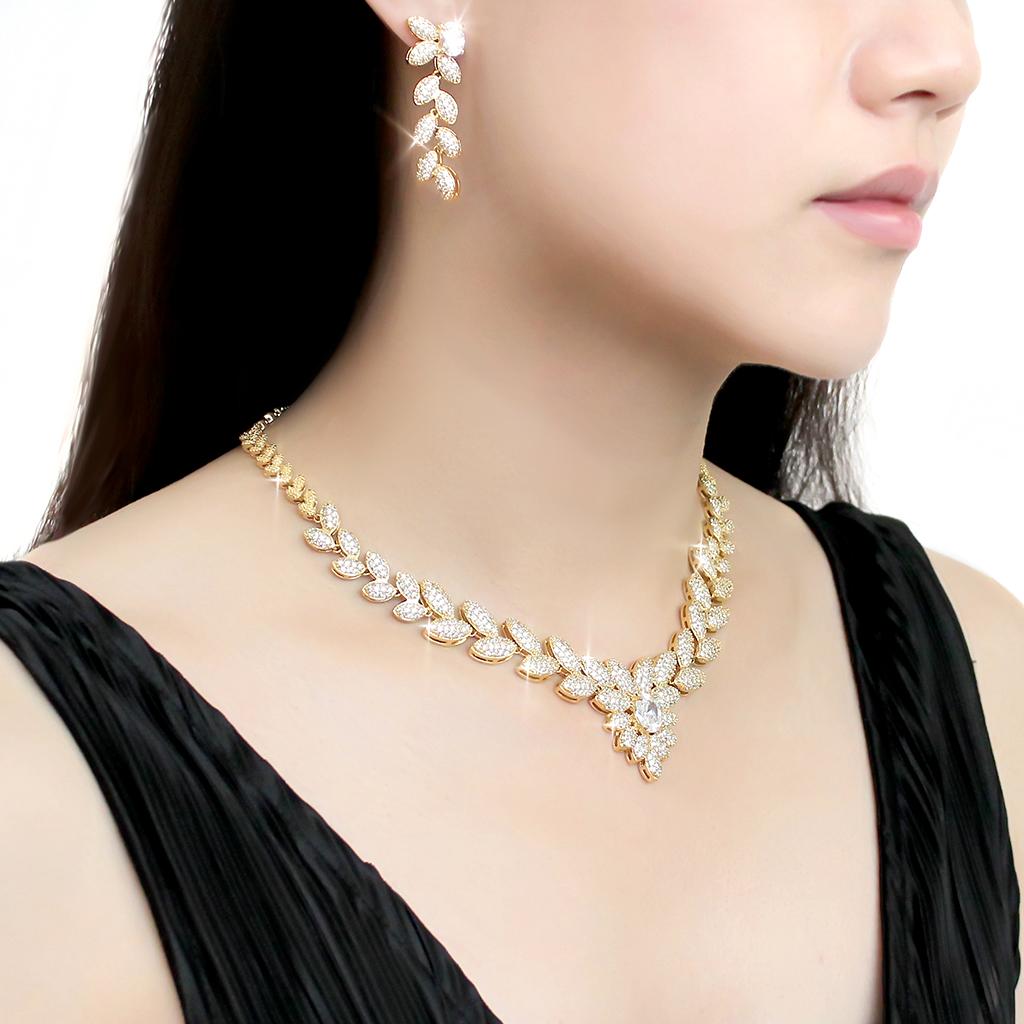 Gold Brass Jewelry Sets with AAA Grade CZ  in Clear
