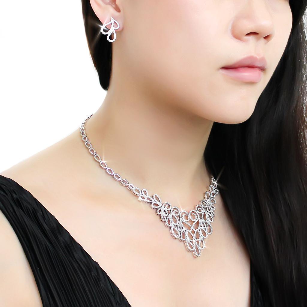 Rhodium Brass Jewelry Sets with AAA Grade CZ  in Clear