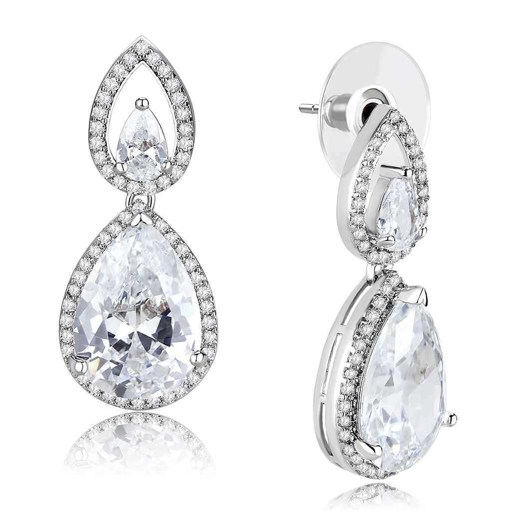 Rhodium Brass Jewelry Sets with AAA Grade CZ  in Clear