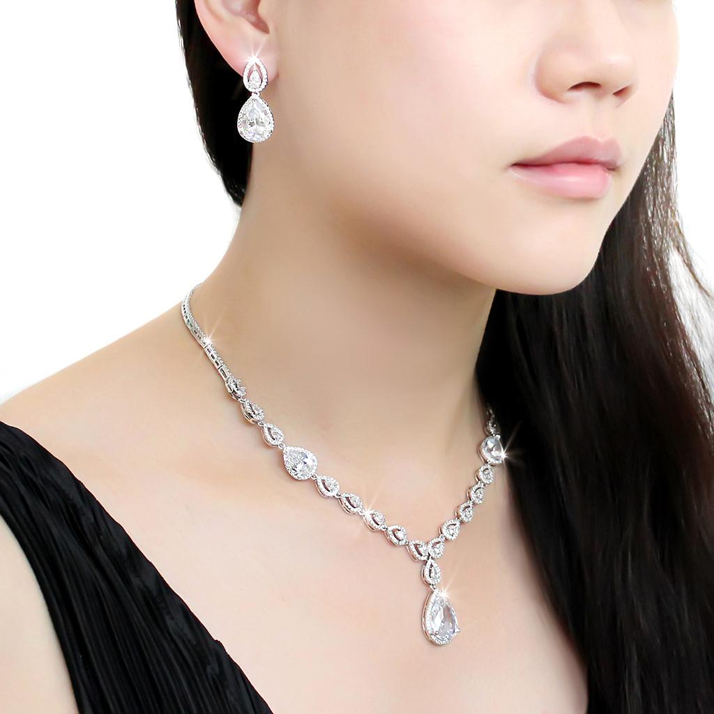 Rhodium Brass Jewelry Sets with AAA Grade CZ  in Clear