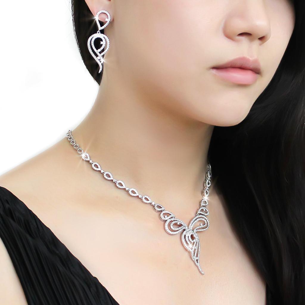 Rhodium Brass Jewelry Sets with AAA Grade CZ  in Clear