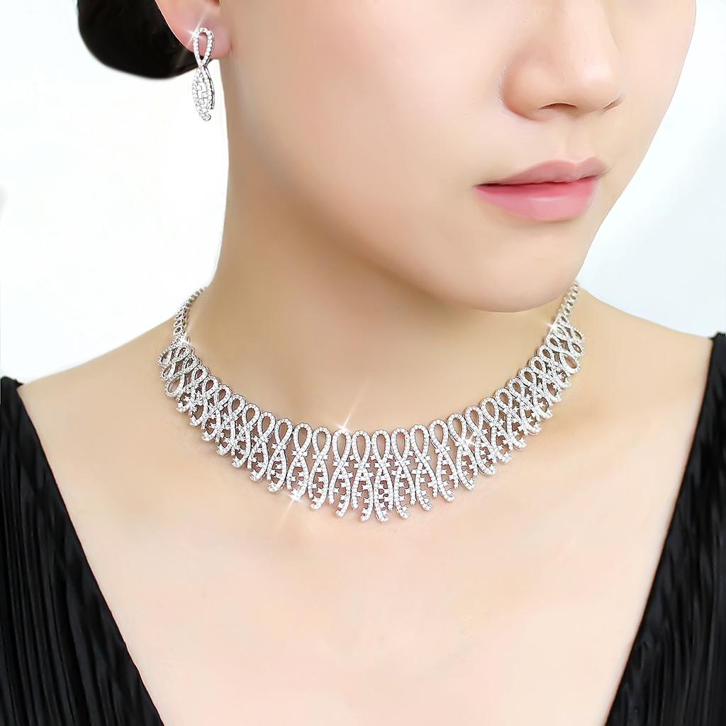 Rhodium Brass Jewelry Sets with AAA Grade CZ  in Clear