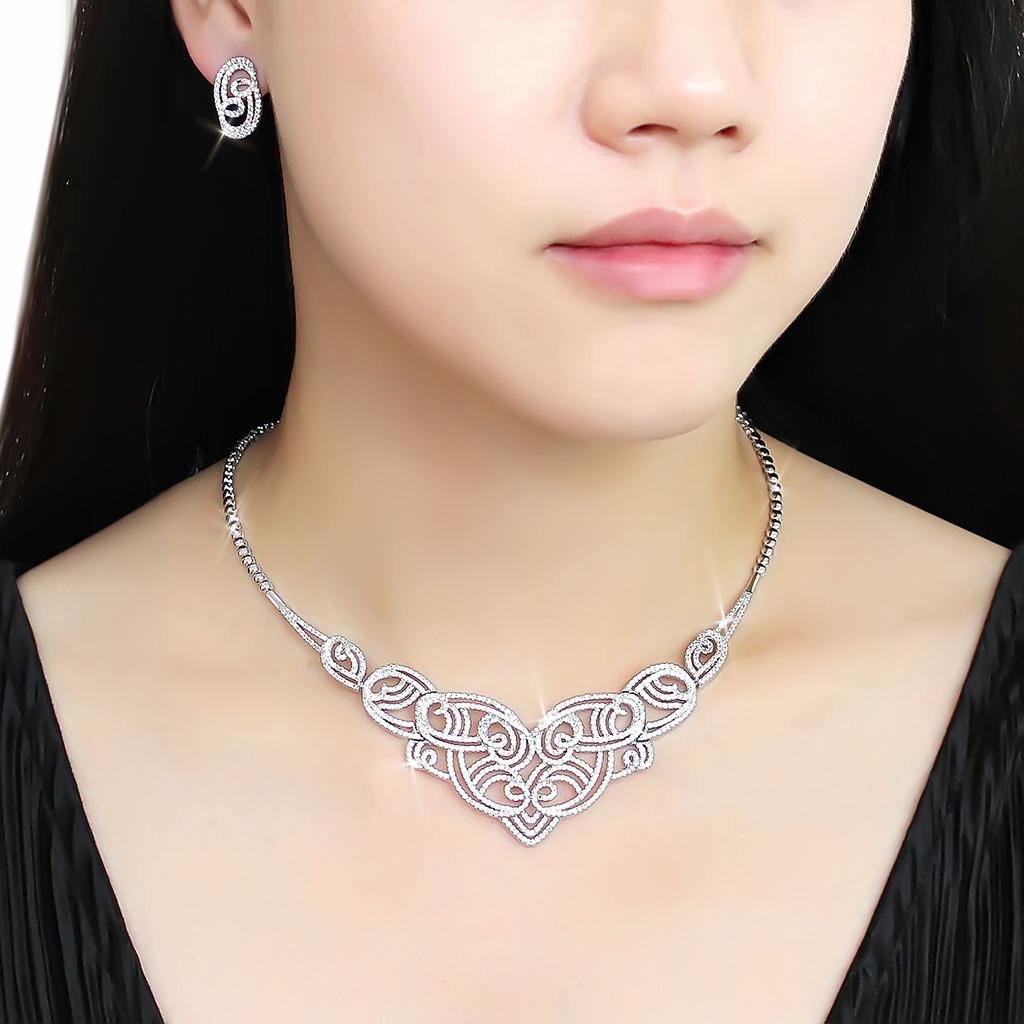 Rhodium Brass Jewelry Sets with AAA Grade CZ  in Clear
