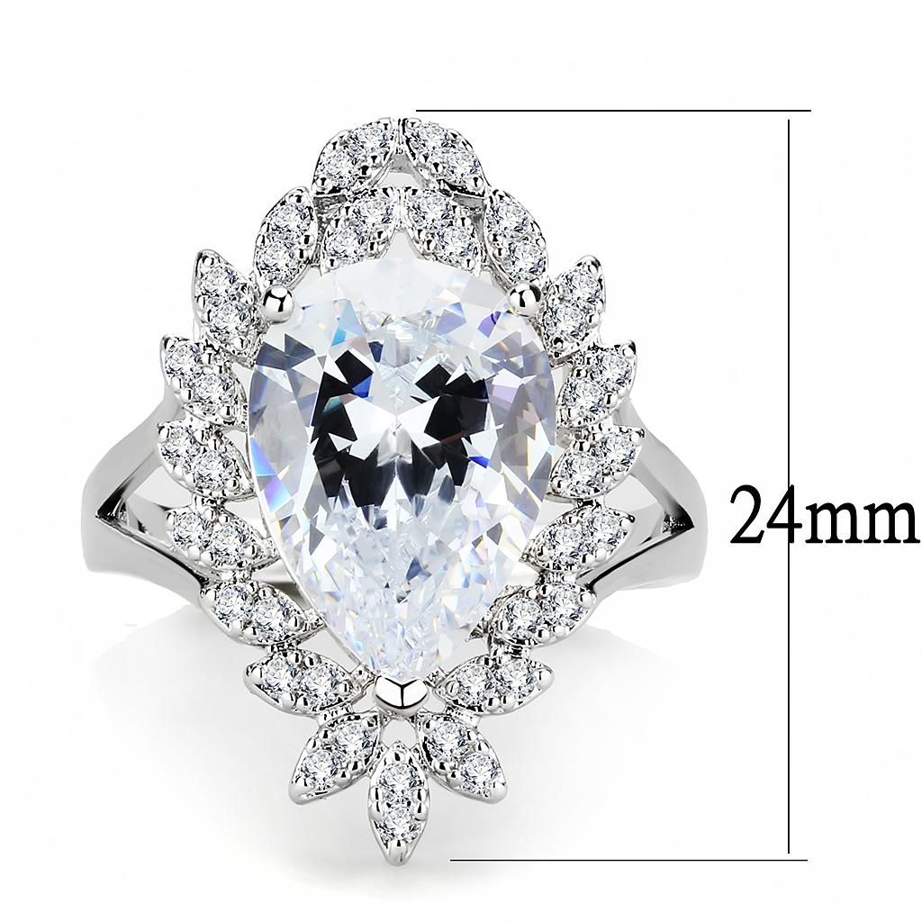 Rhodium Brass Ring with AAA Grade CZ  in Clear