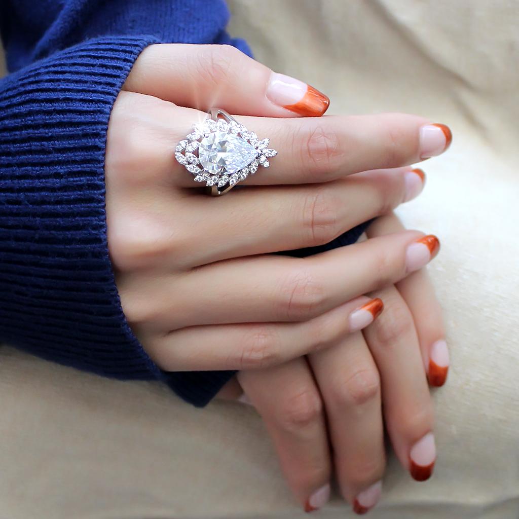 Rhodium Brass Ring with AAA Grade CZ  in Clear