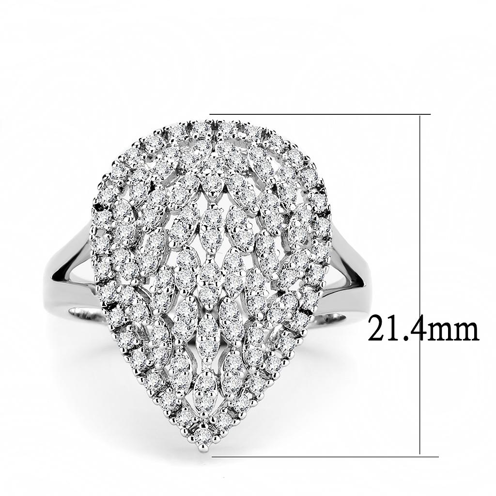 Rhodium Brass Ring with AAA Grade CZ  in Clear