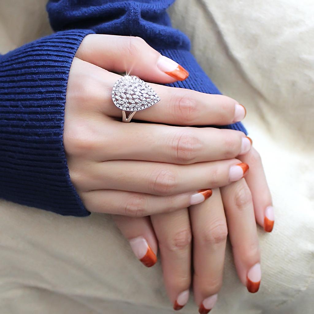 Rhodium Brass Ring with AAA Grade CZ  in Clear
