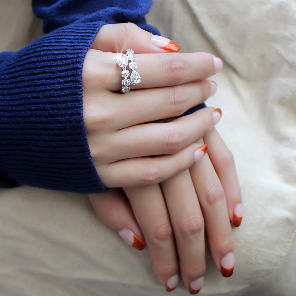 Rhodium Brass Ring with AAA Grade CZ  in Clear