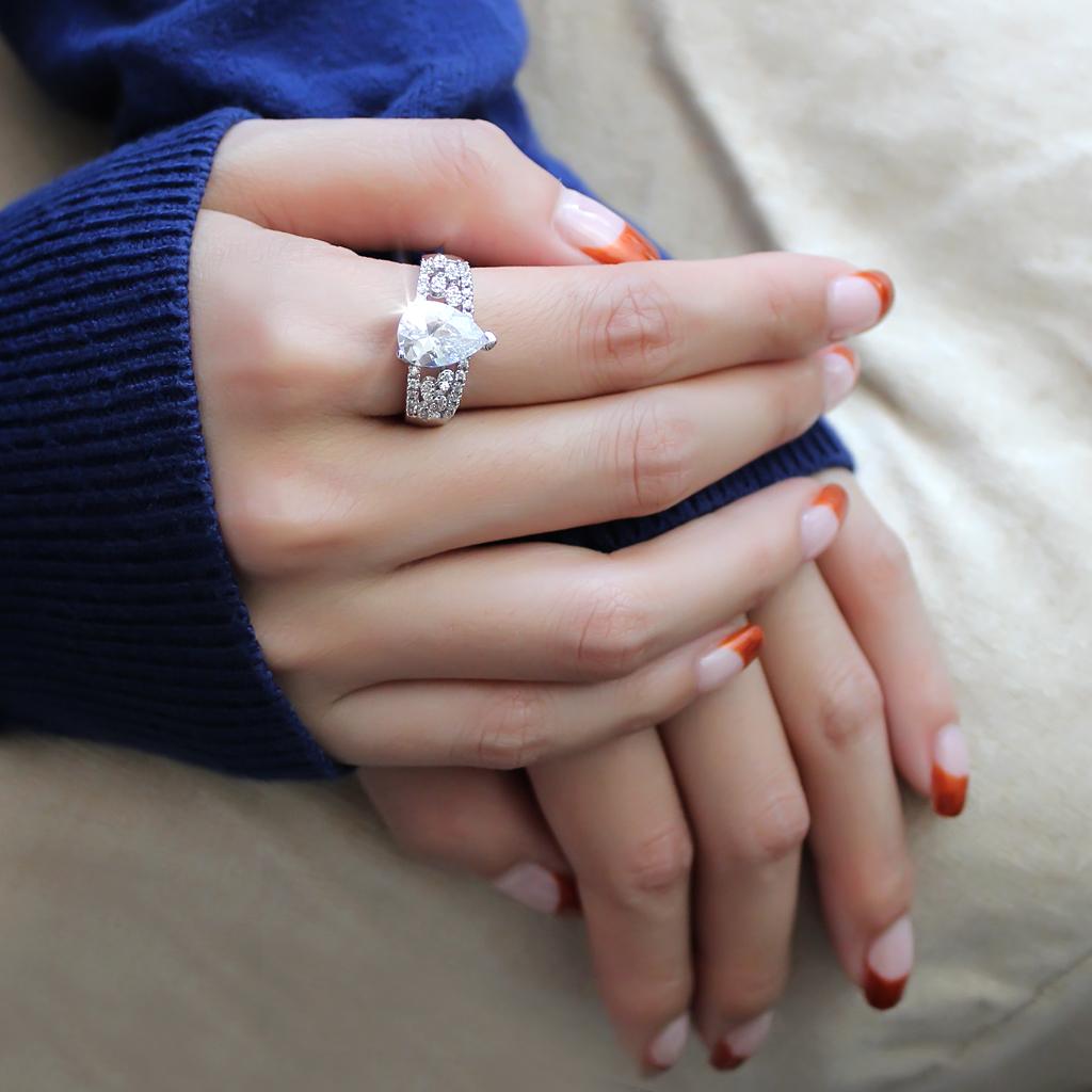 Rhodium Brass Ring with AAA Grade CZ  in Clear