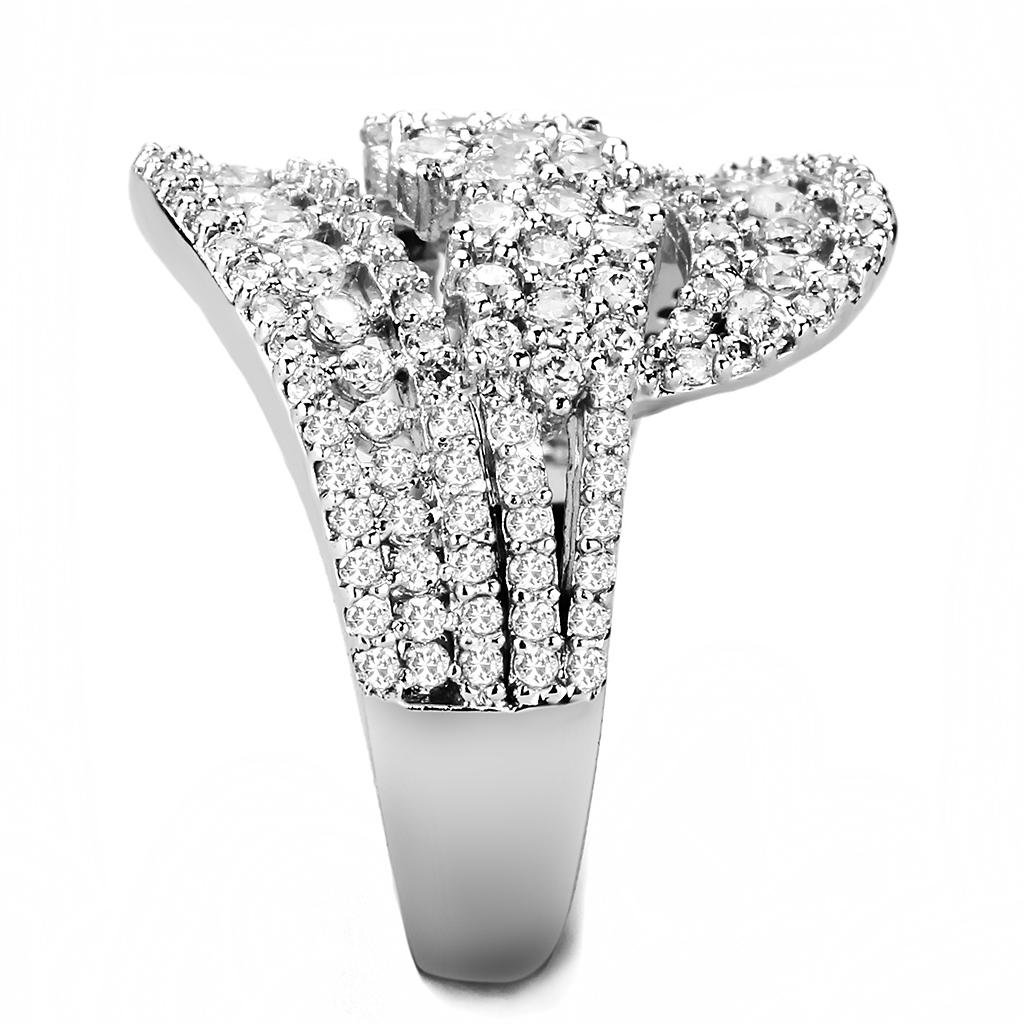 Rhodium Brass Ring with AAA Grade CZ  in Clear