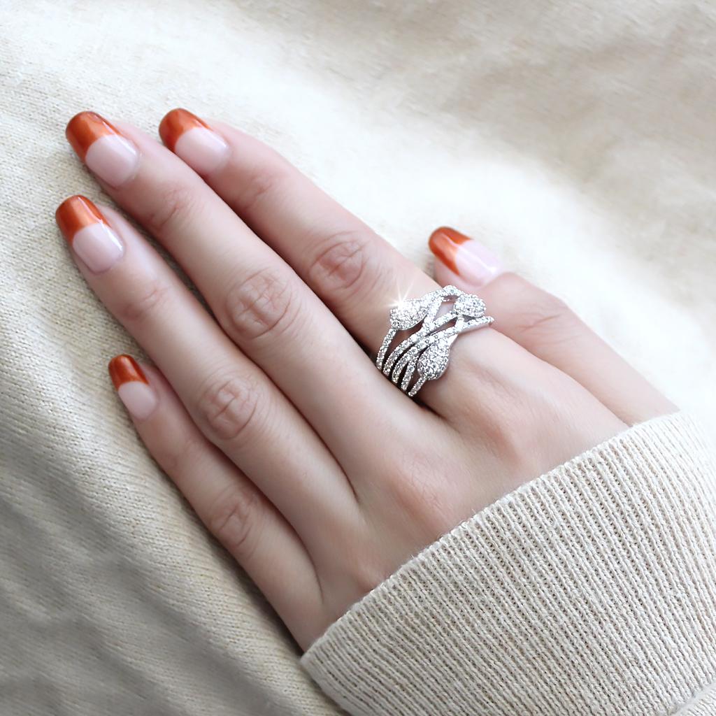 Rhodium Brass Ring with AAA Grade CZ  in Clear