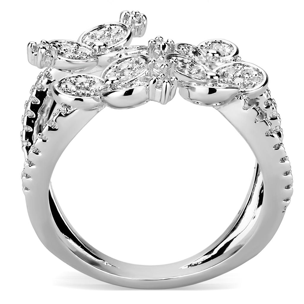 Rhodium Brass Ring with AAA Grade CZ  in Clear