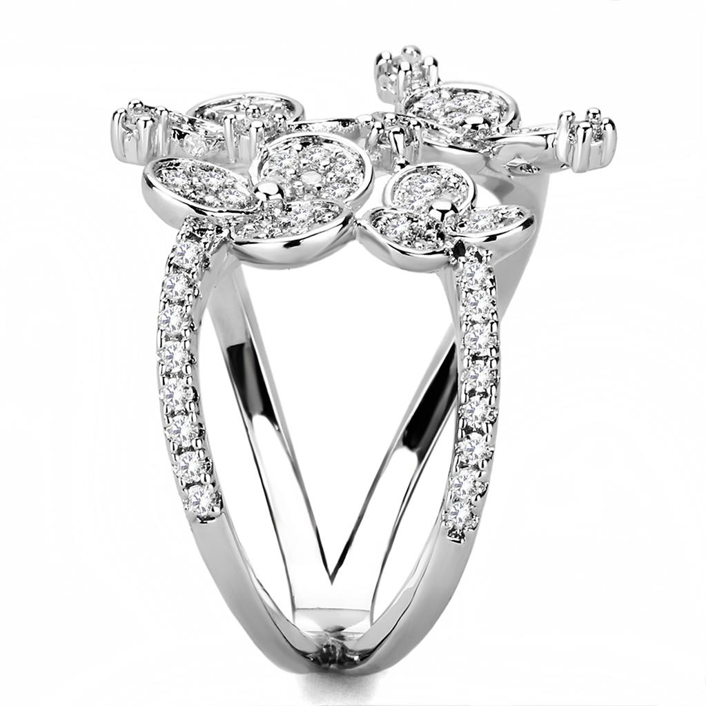 Rhodium Brass Ring with AAA Grade CZ  in Clear