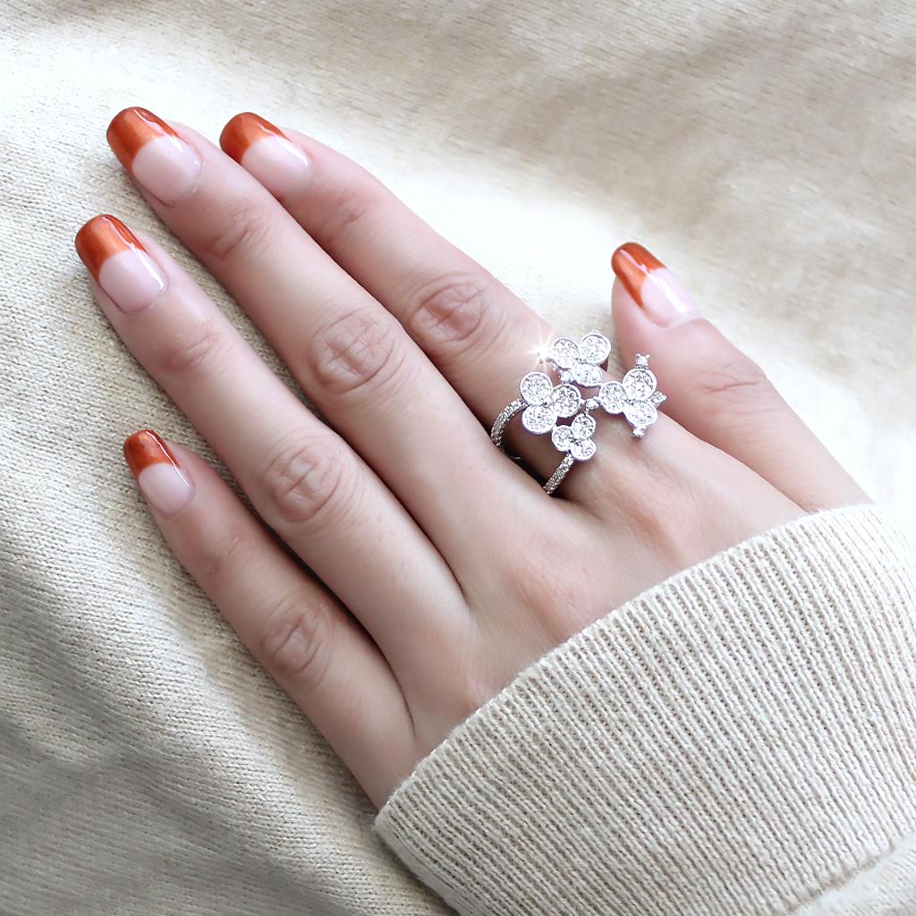 Rhodium Brass Ring with AAA Grade CZ  in Clear