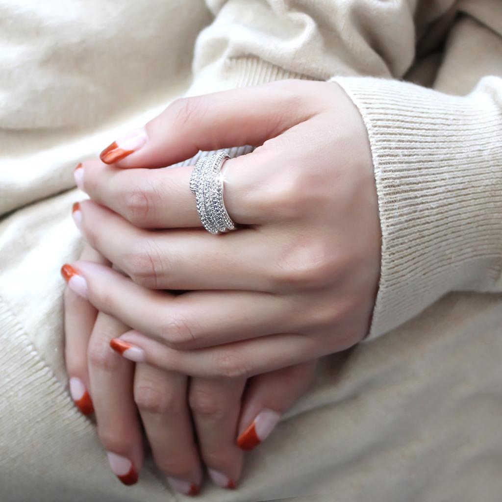 Rhodium Brass Ring with AAA Grade CZ  in Clear