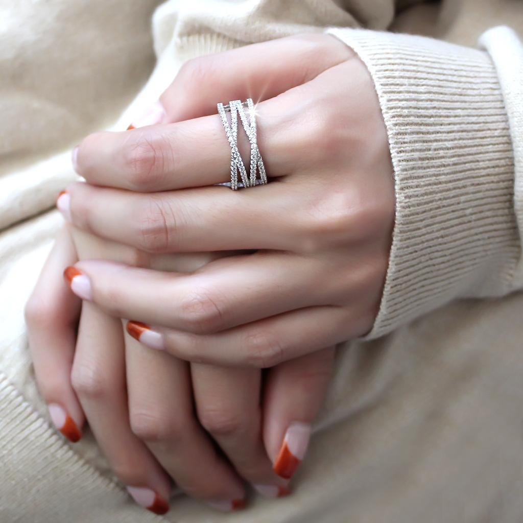 Rhodium Brass Ring with AAA Grade CZ  in Clear