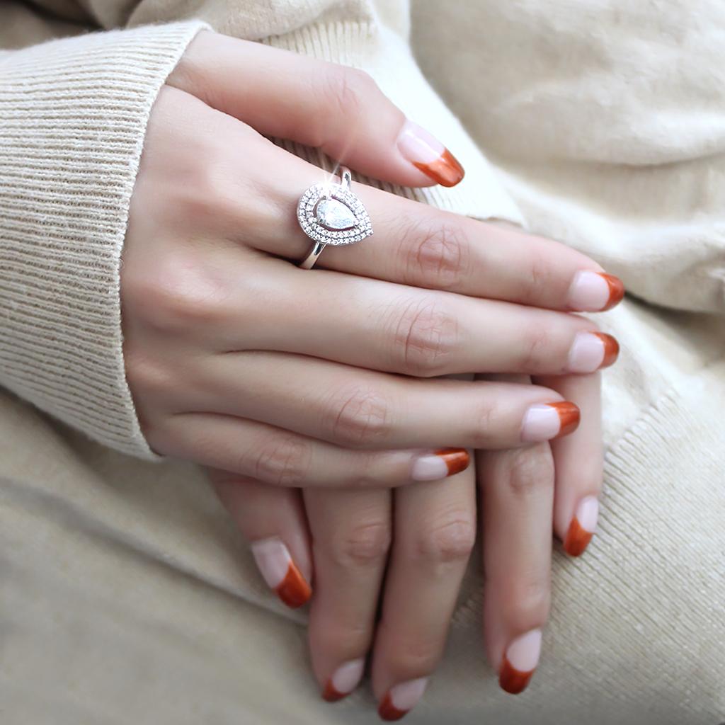 Rhodium Brass Ring with AAA Grade CZ  in Clear