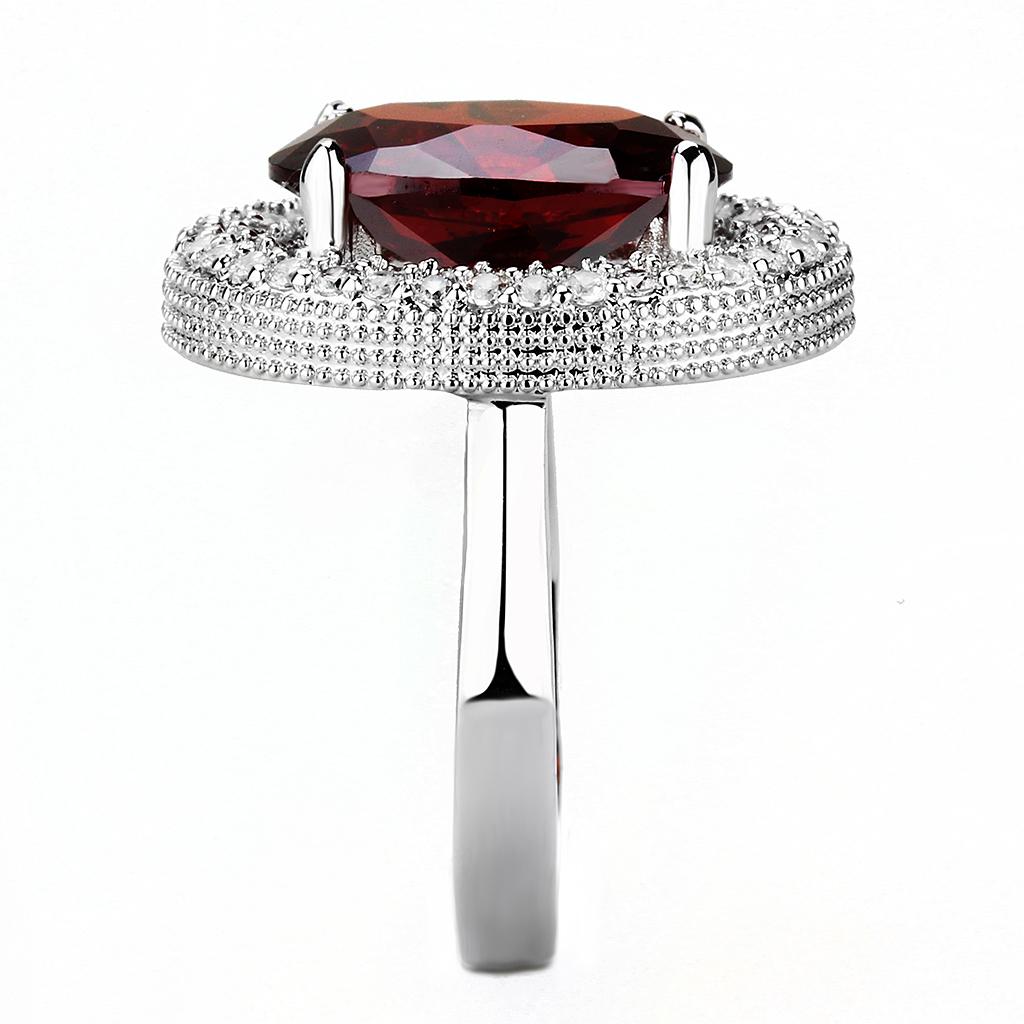 Rhodium Brass Ring with AAA Grade CZ  in Garnet