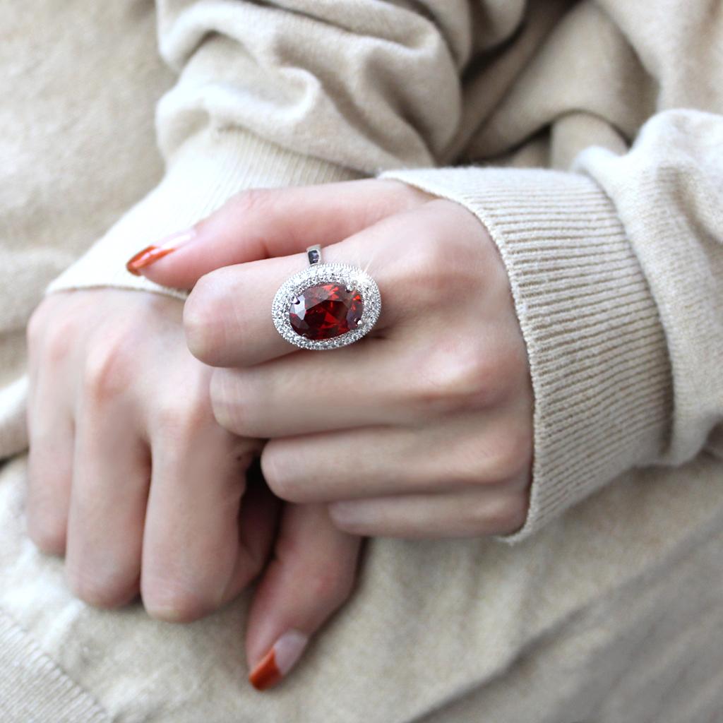 Rhodium Brass Ring with AAA Grade CZ  in Garnet