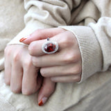 Rhodium Brass Ring with AAA Grade CZ  in Garnet