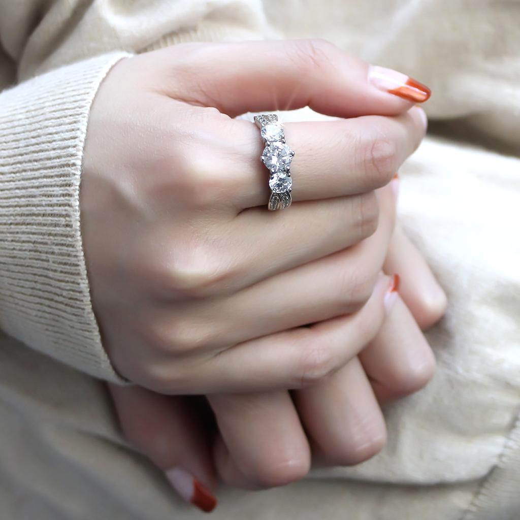 Rhodium Brass Ring with AAA Grade CZ  in Clear