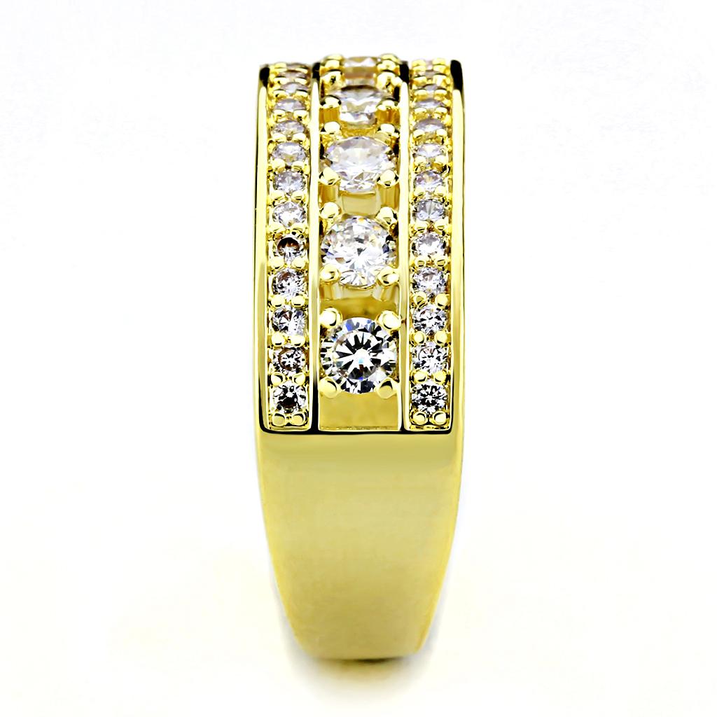 Gold Brass Ring with AAA Grade CZ  in Clear