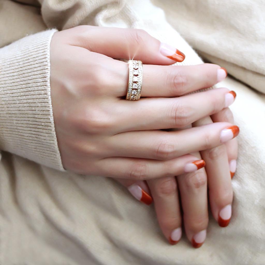 Gold Brass Ring with AAA Grade CZ  in Clear