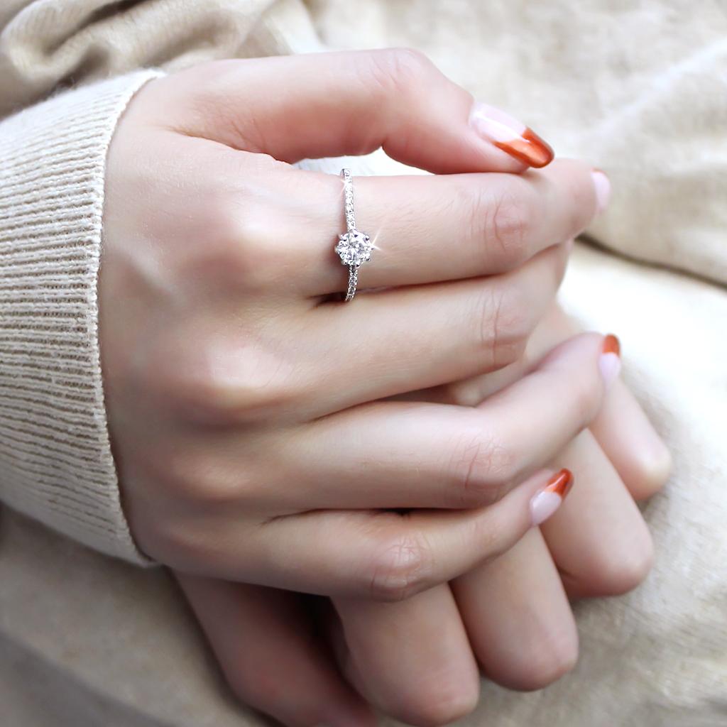Rhodium Brass Ring with AAA Grade CZ  in Clear