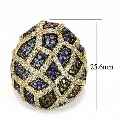 Gold+Ruthenium Brass Ring with AAA Grade CZ  in Multi Color