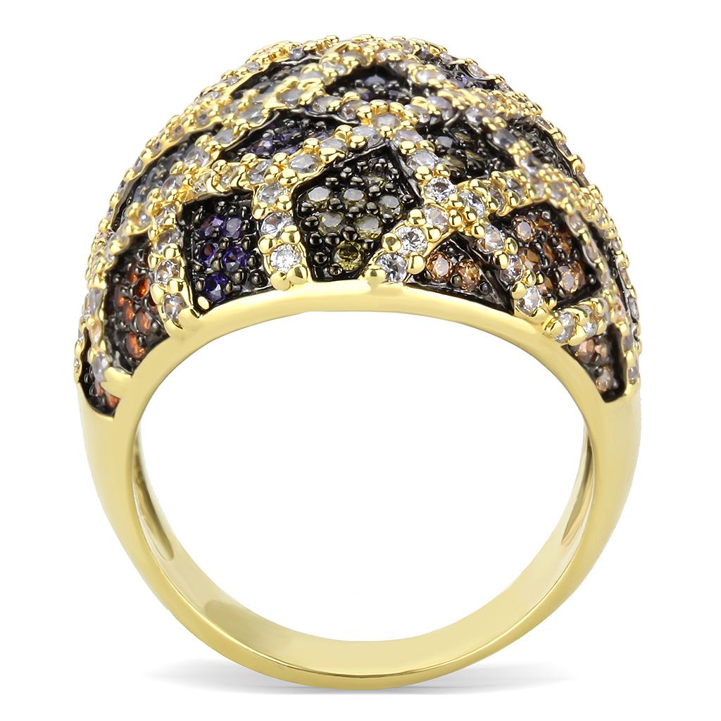Gold+Ruthenium Brass Ring with AAA Grade CZ  in Multi Color