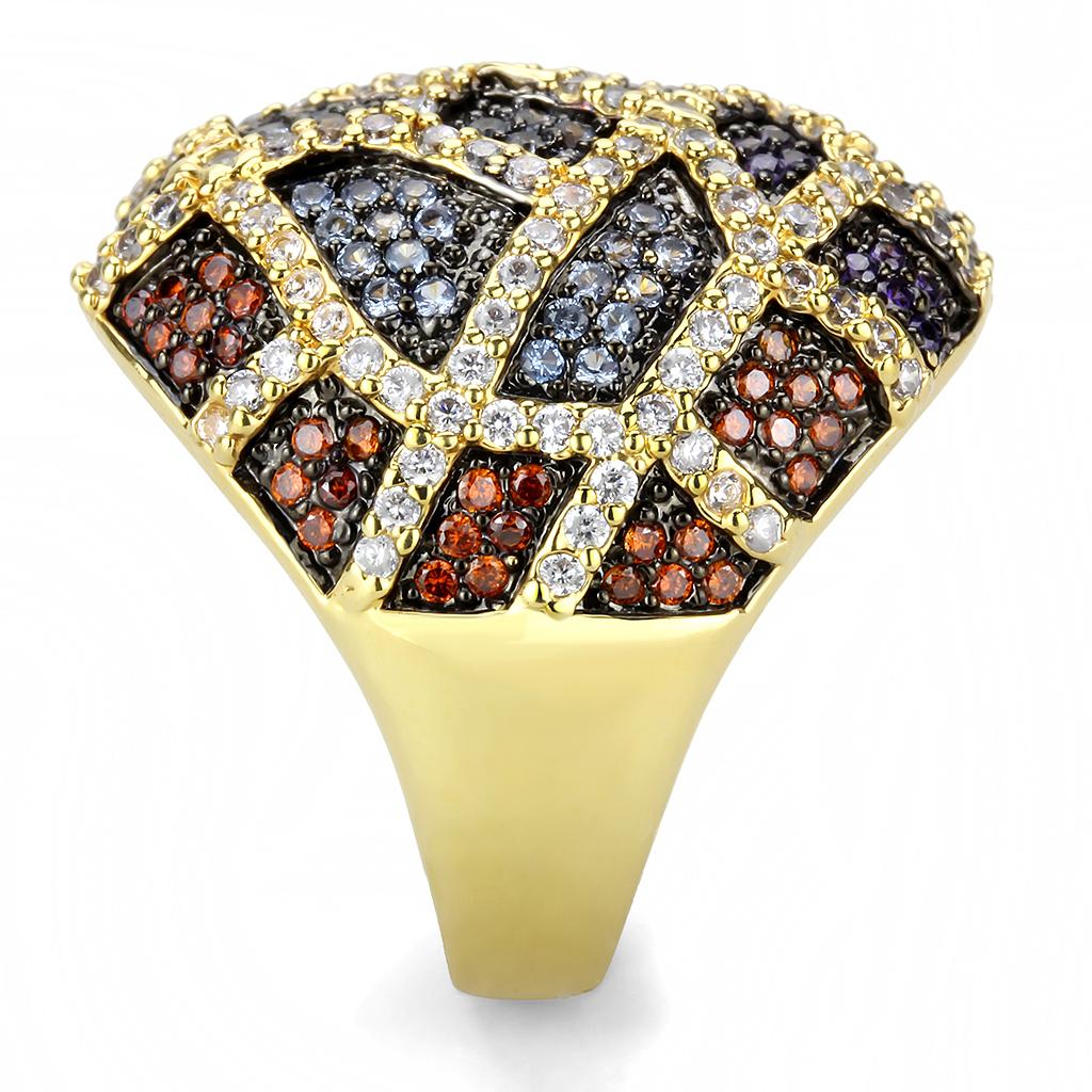 Gold+Ruthenium Brass Ring with AAA Grade CZ  in Multi Color