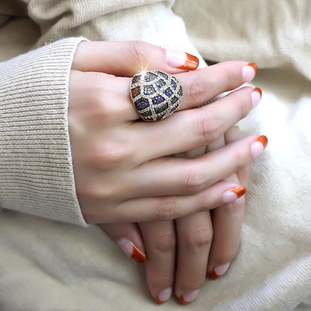 Gold+Ruthenium Brass Ring with AAA Grade CZ  in Multi Color