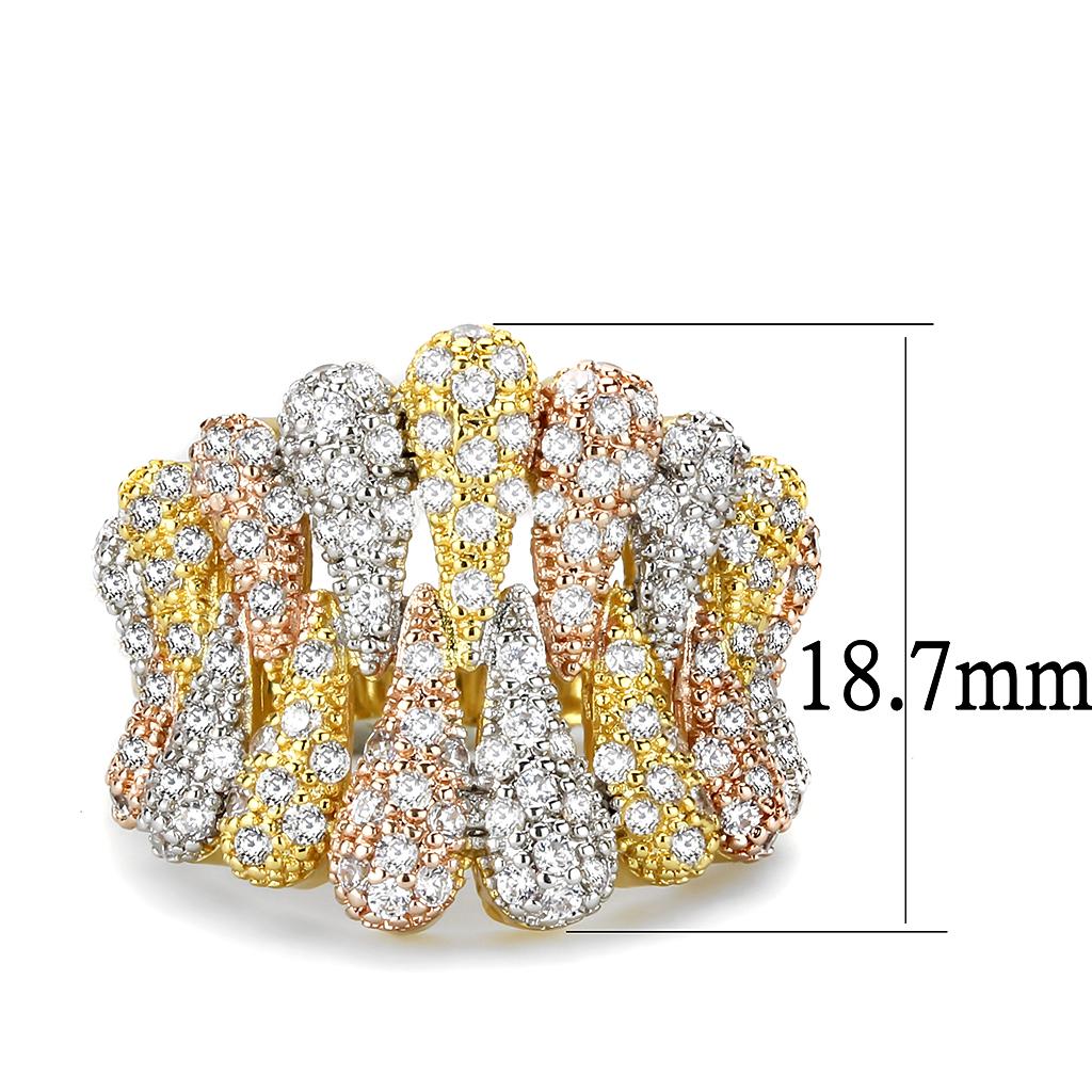 Tricolor Brass Ring with AAA Grade CZ  in Clear