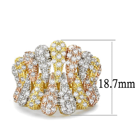Tricolor Brass Ring with AAA Grade CZ  in Clear