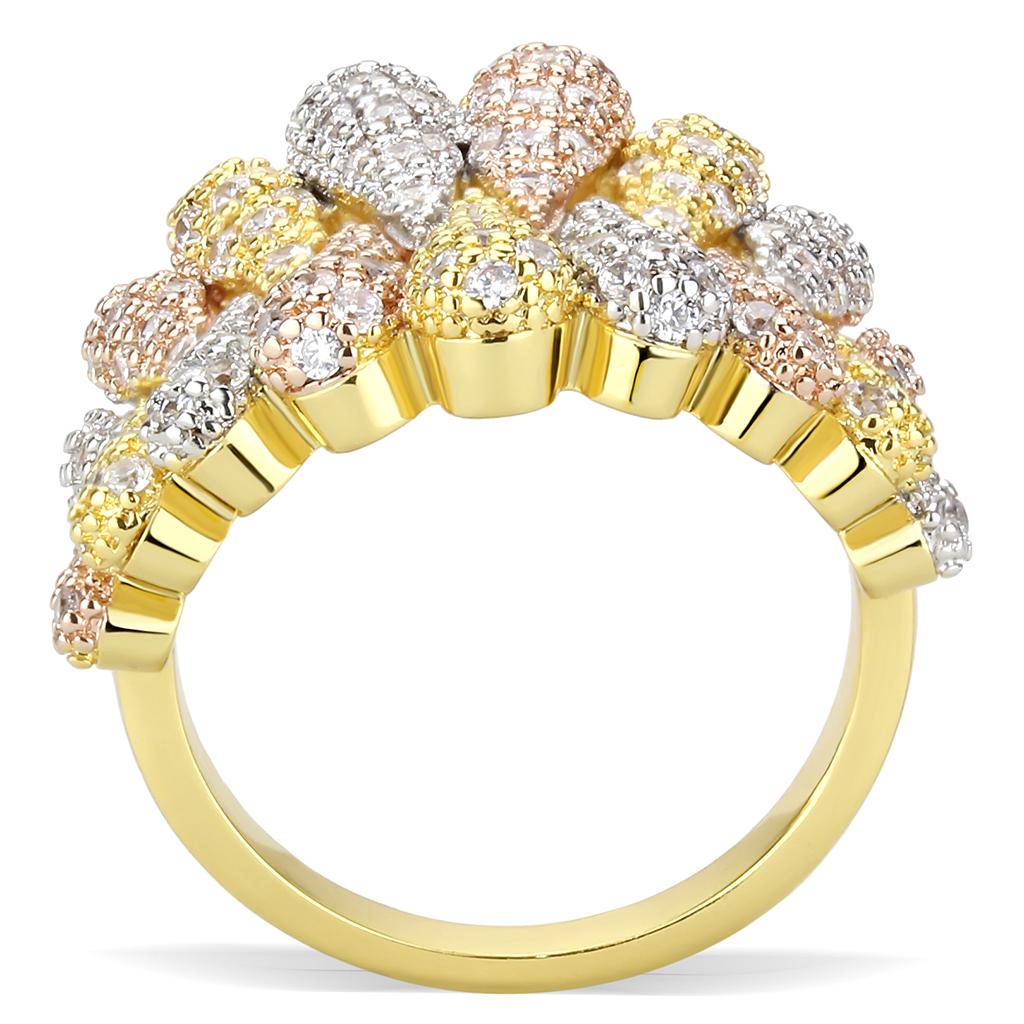 Tricolor Brass Ring with AAA Grade CZ  in Clear