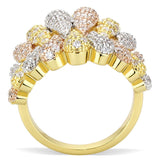Tricolor Brass Ring with AAA Grade CZ  in Clear