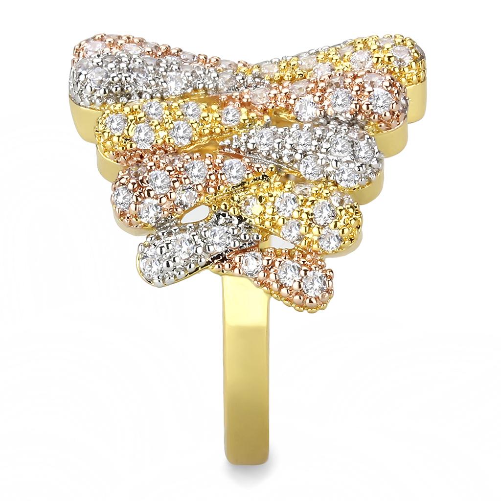 Tricolor Brass Ring with AAA Grade CZ  in Clear