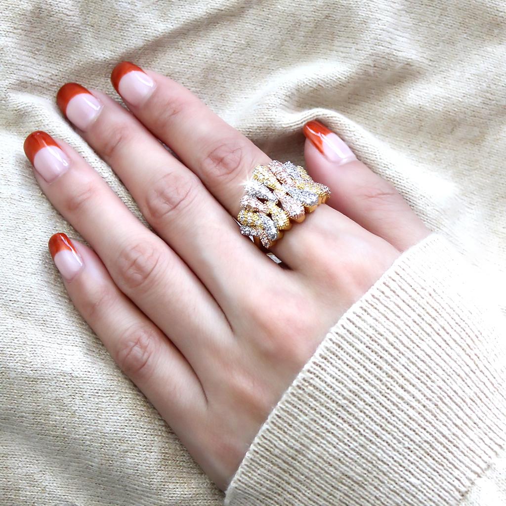 Tricolor Brass Ring with AAA Grade CZ  in Clear