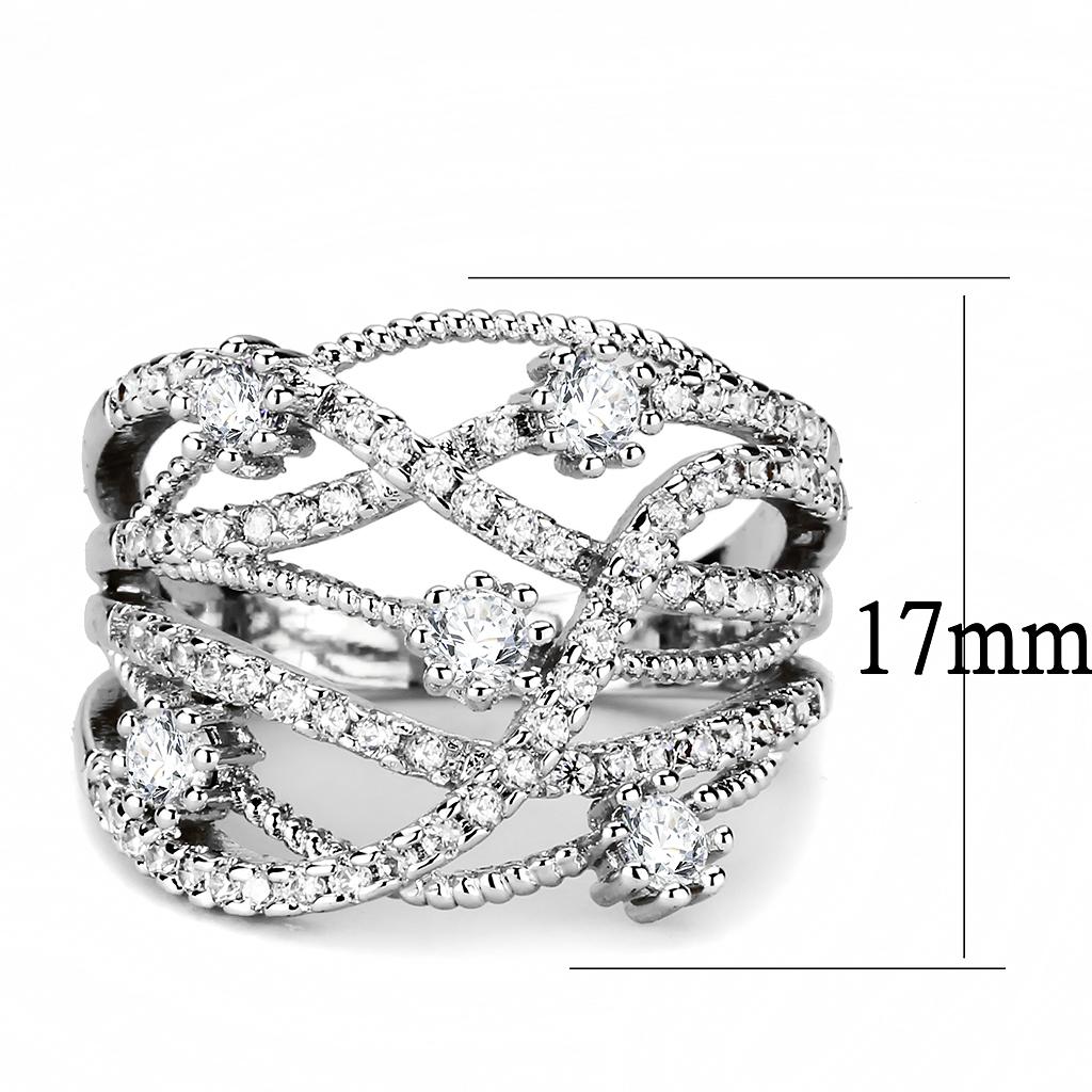 Rhodium Brass Ring with AAA Grade CZ  in Clear